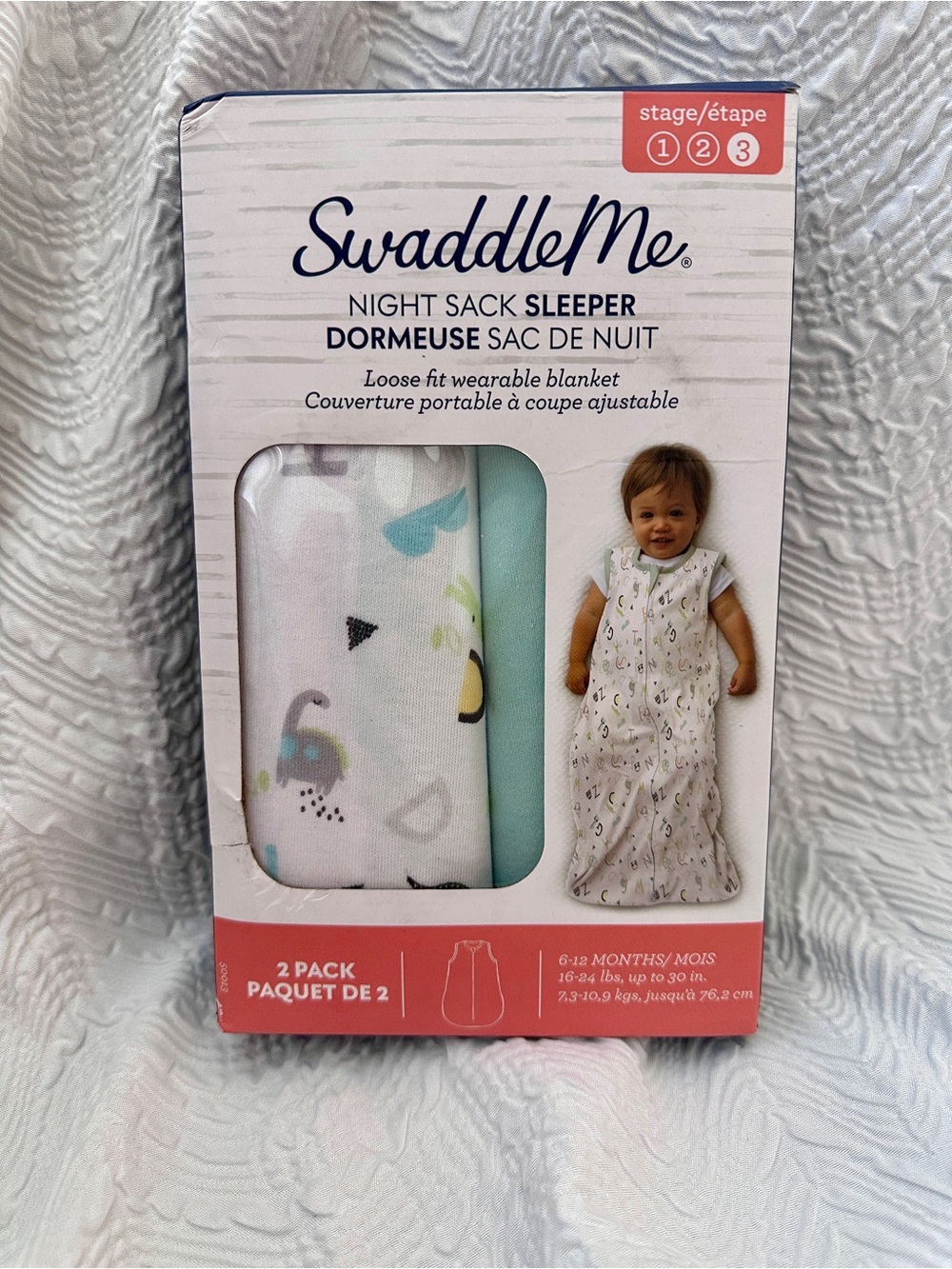 NWT SwaddleMe 2-Pack Night Sack Sleeper in White and Aqua XL 6-12 months